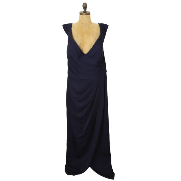 La Femme Surplice Off the Shoulder Column Gown Size 20 Navy Blue NWT B61 - Picture 2 of 6